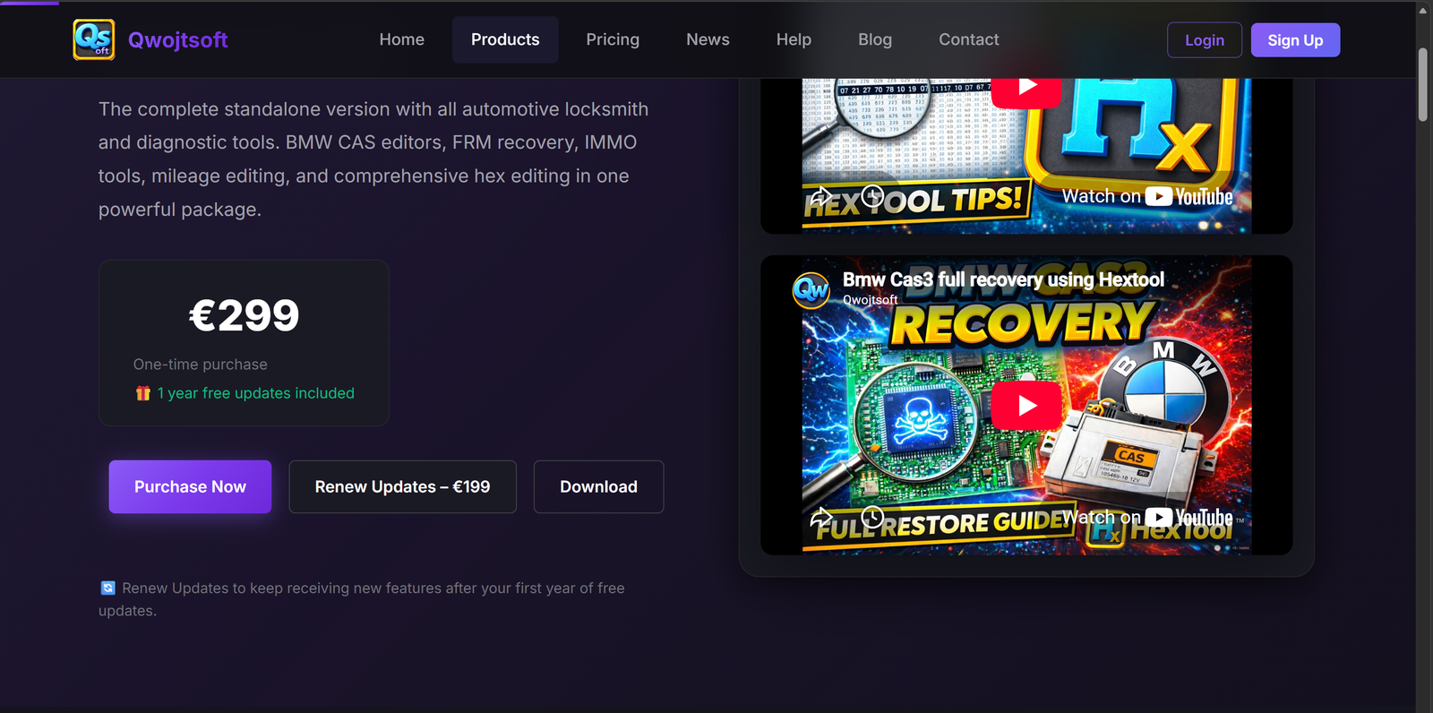 HexTool product page — Purchase Now / Renew Updates / Download