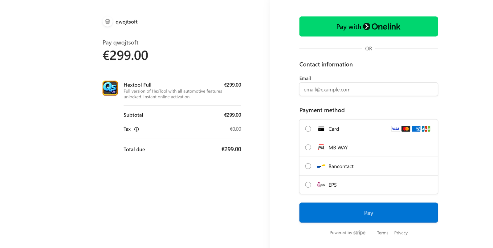 Stripe secure checkout for HexTool