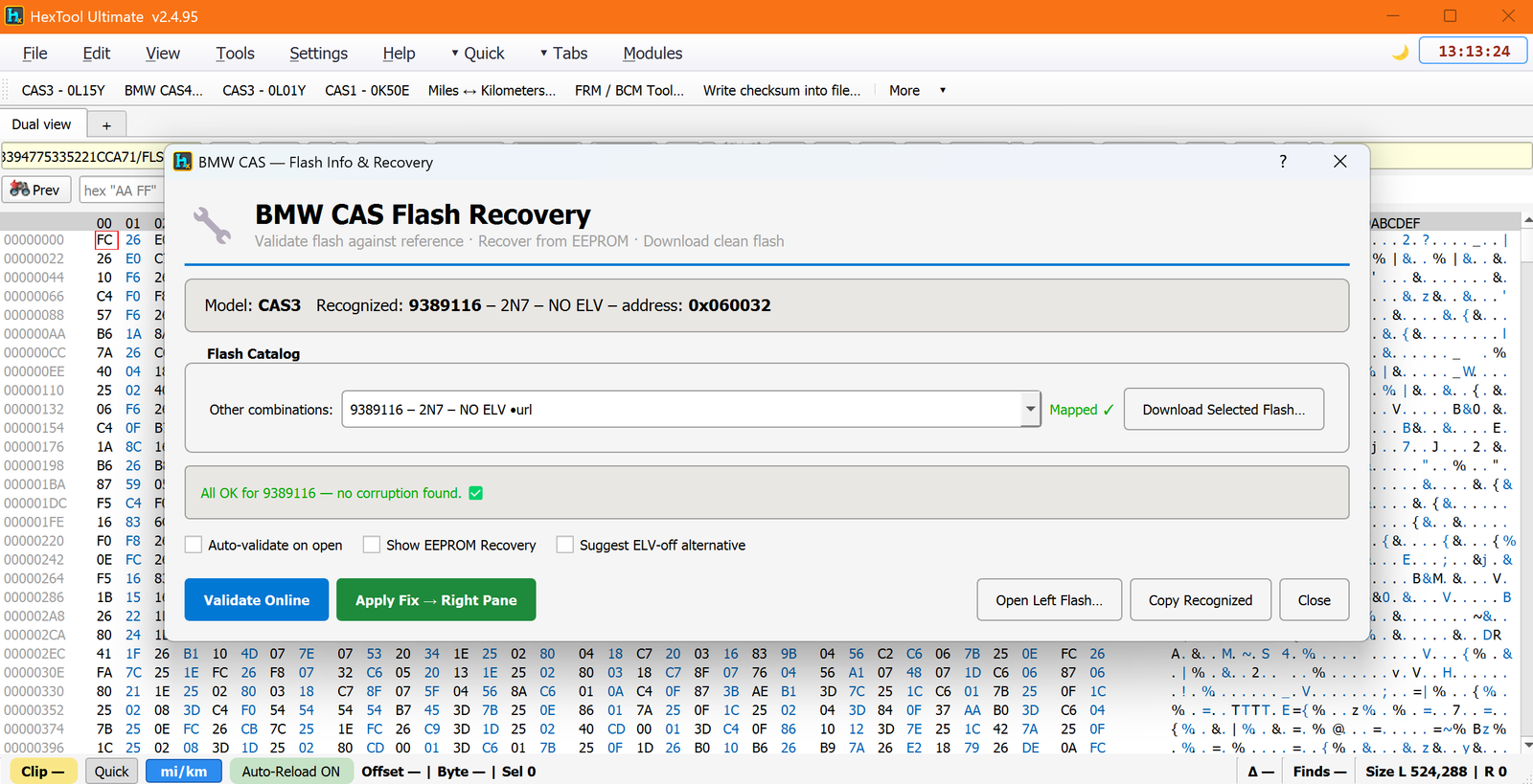 Flash Info & Recovery dialog