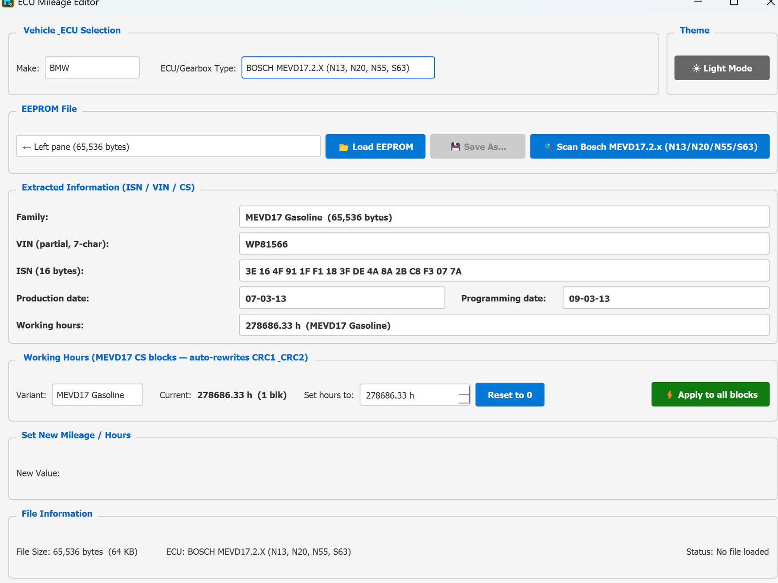ECU Mileage Editor — MEVD17.2.x working hours reset