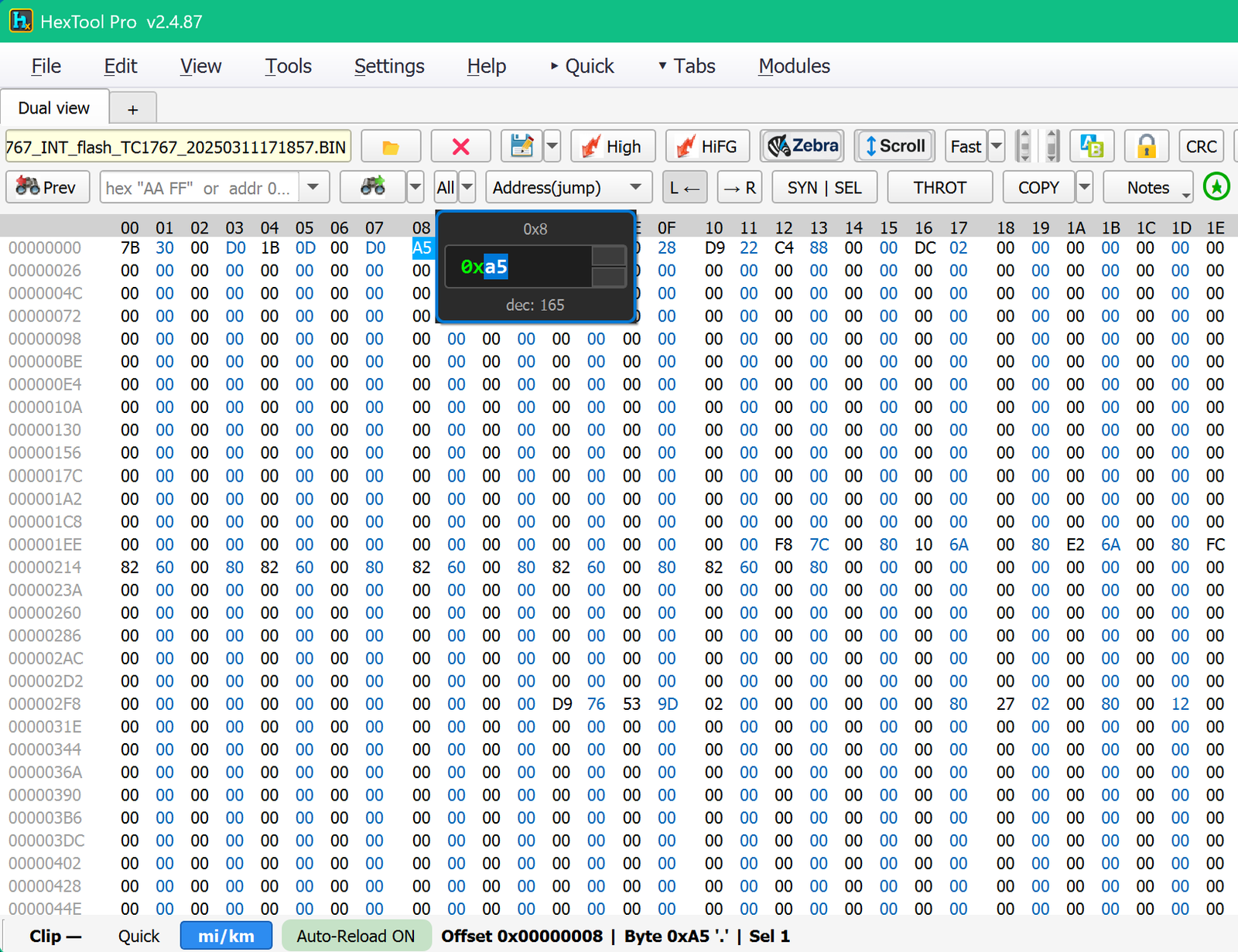 Holding down a single byte pops a micro spinbox