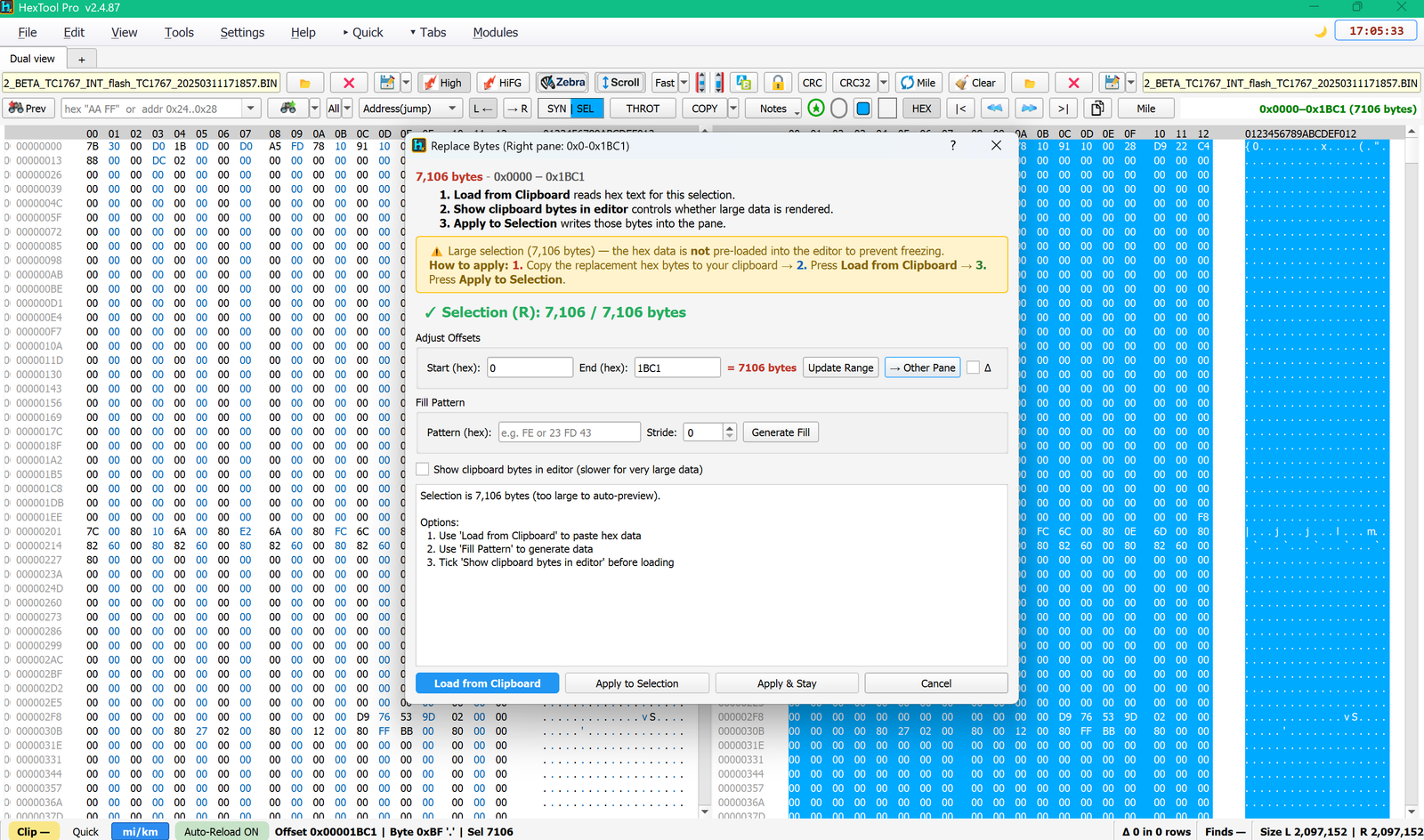 Large 7,106-byte selection warning