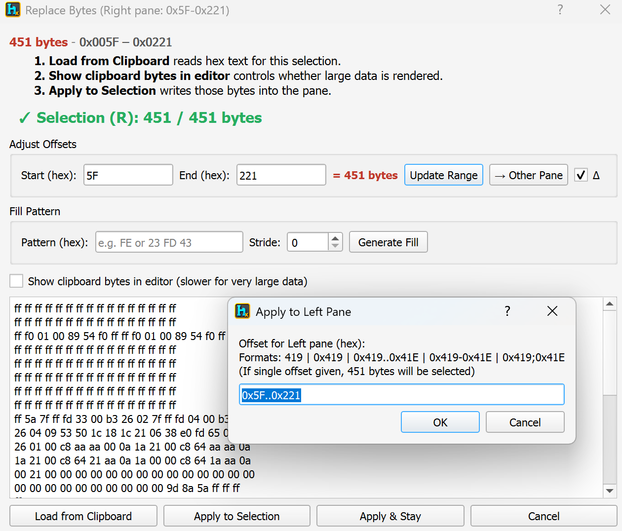 Apply to Left Pane offset prompt