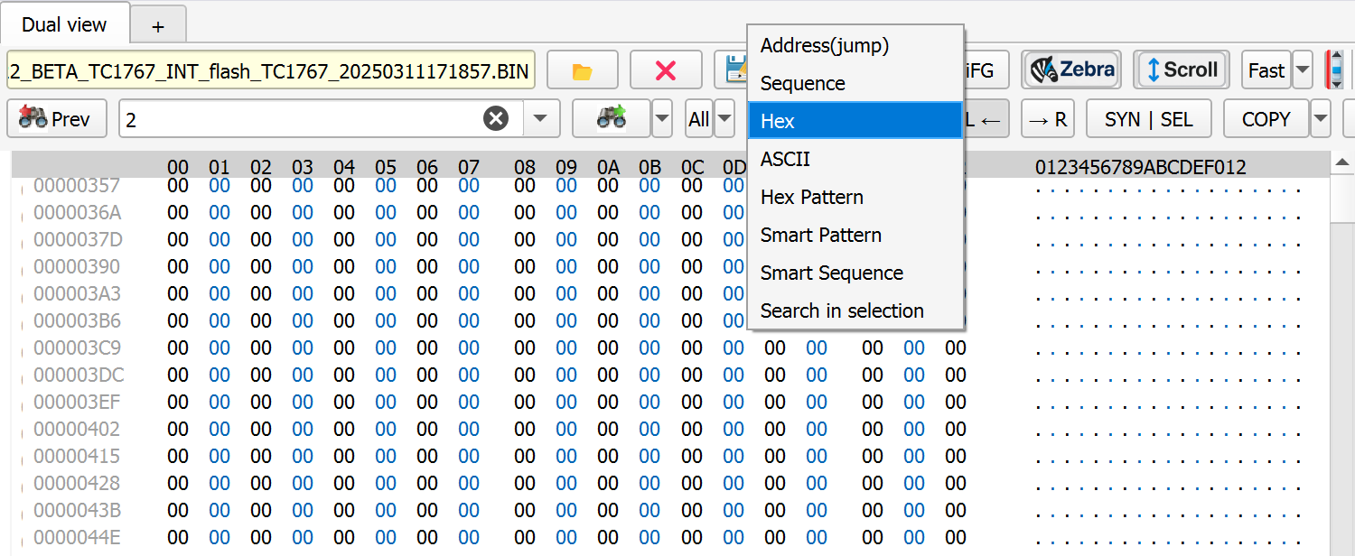 Search mode dropdown