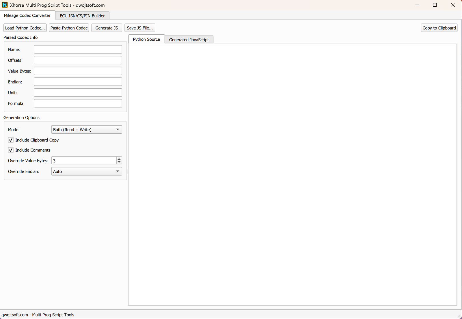 Mileage Codec Converter — empty state