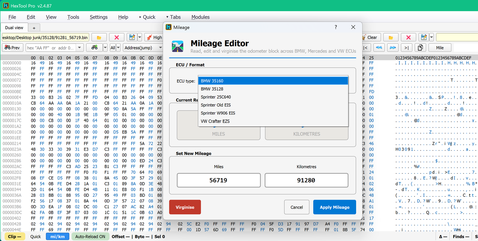 Mileage Editor
