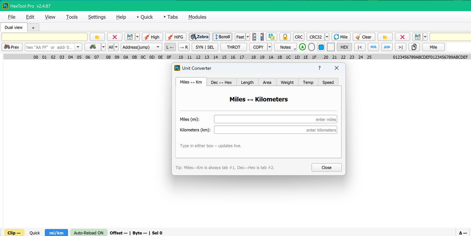 Unit Converter — Miles ↔ Kilometers tab