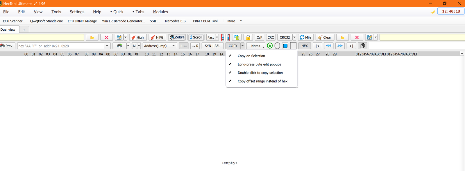 COPY dropdown options
