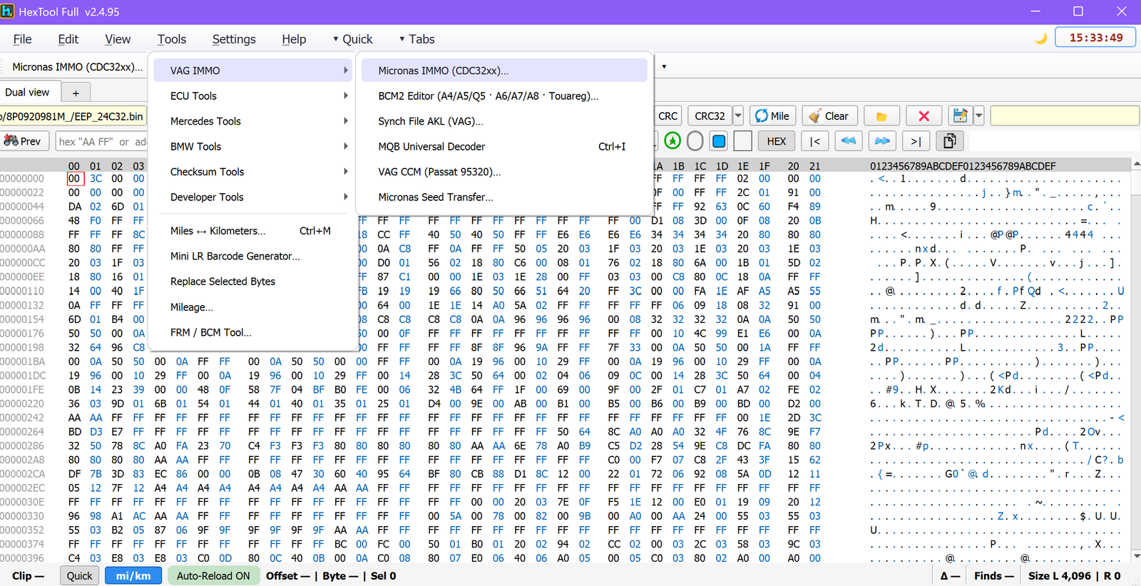 Tools → VAG IMMO → Micronas IMMO menu
