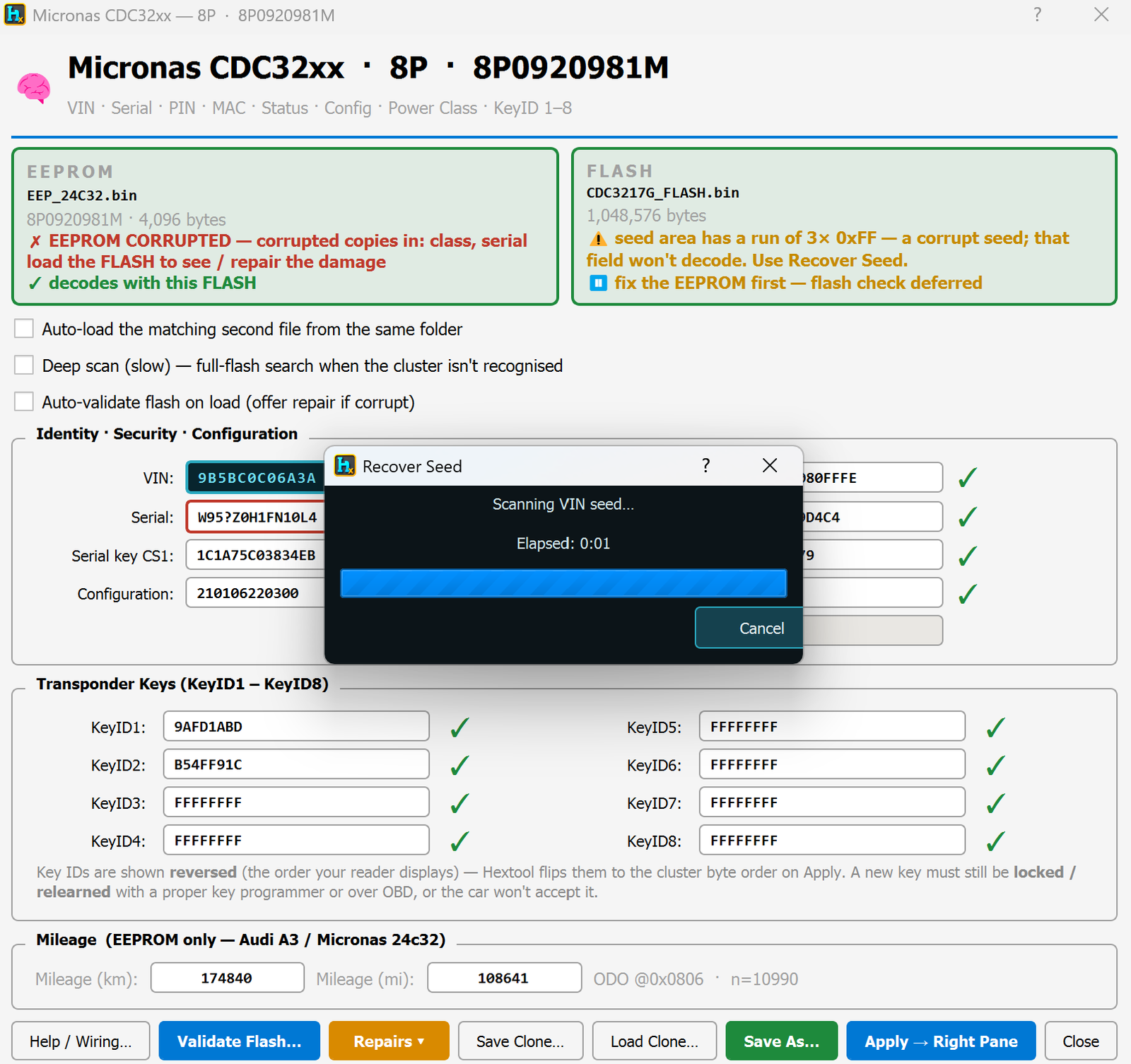 Recover Seed scanning progress