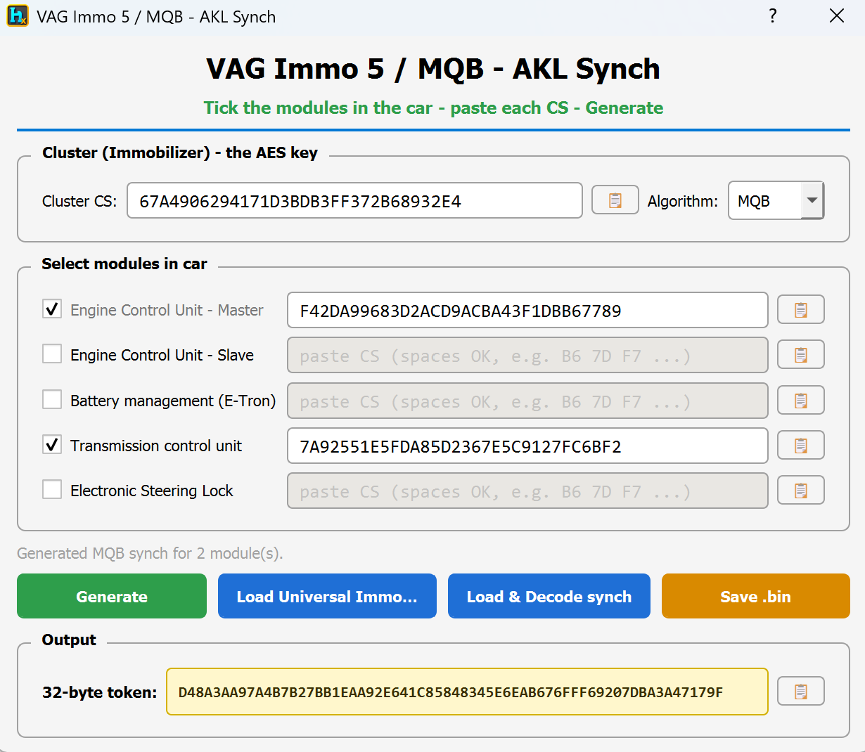 Generated 32-byte synch token
