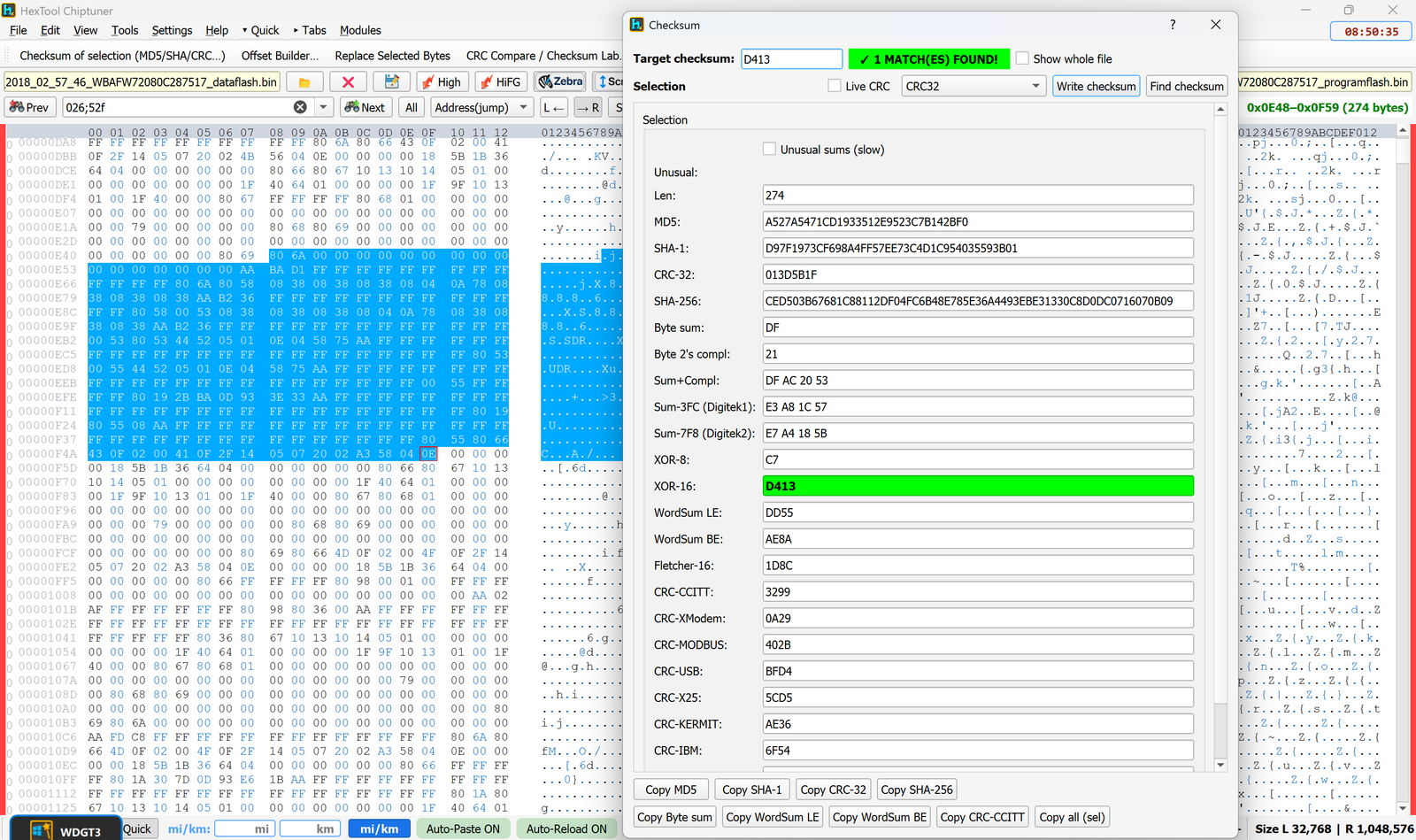 Live Scrolling Checksum